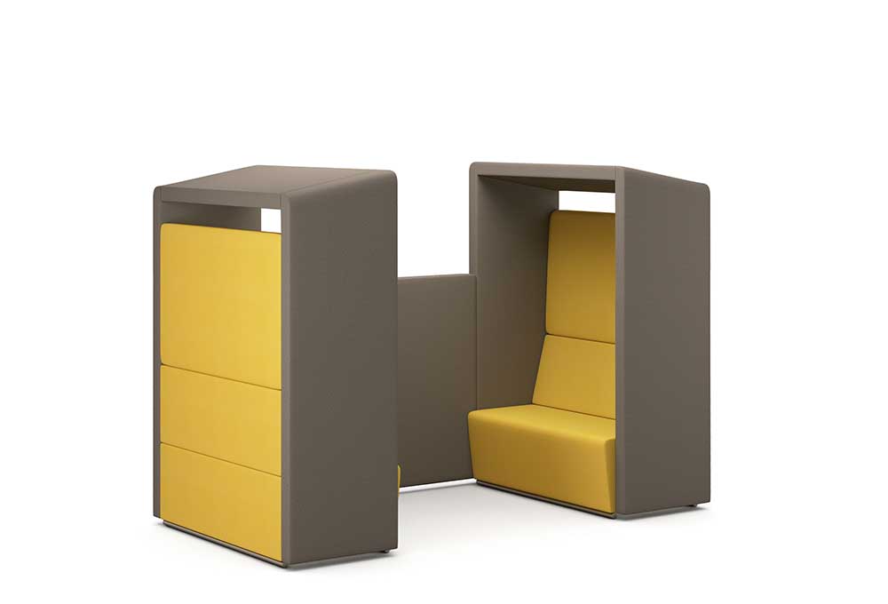 Pledge Edge Design Fifteen Pods meeting pod yellow and brown