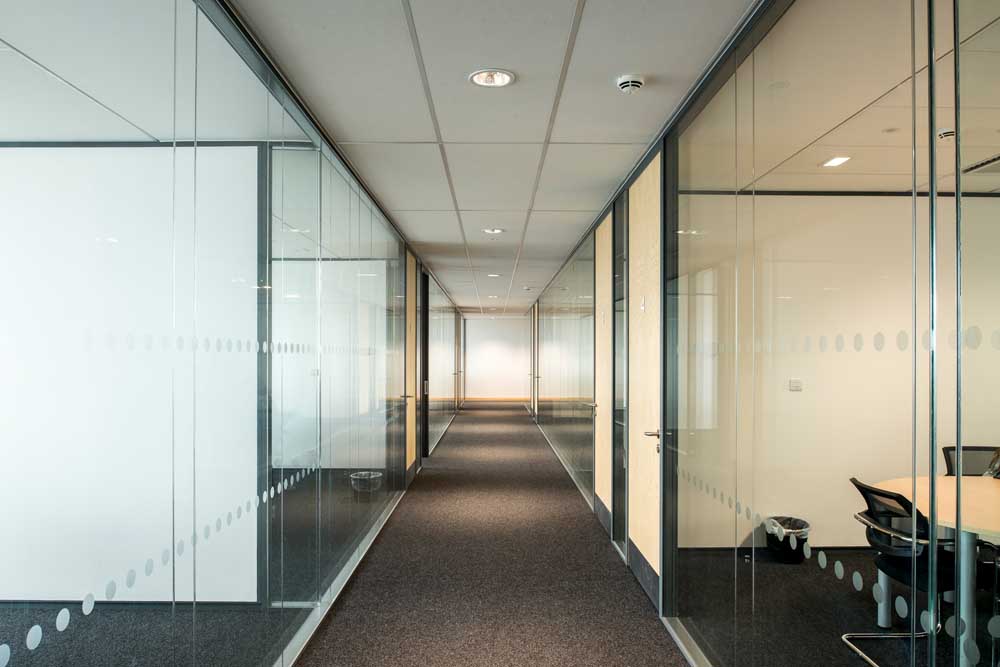 office partitions forming a corridor by applied workplace